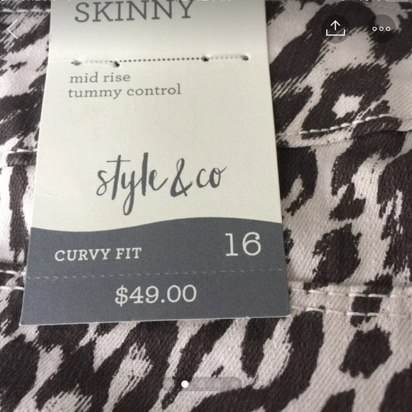 Style & Co Animal Print 16 Curvy Skinny Denim Jeans Pants Jeans Plus Curvy Plus - Picture 2 of 6